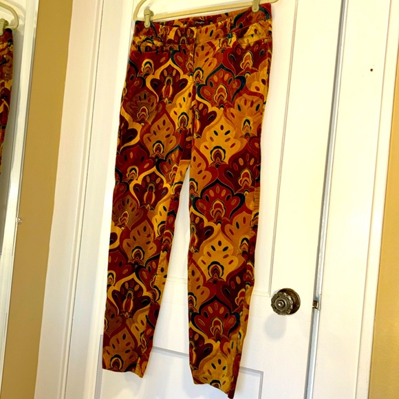 J McLaughlin Women Felicity Velvet Retro Multicolored Printed Pants Size 8 - Picture 2 of 8